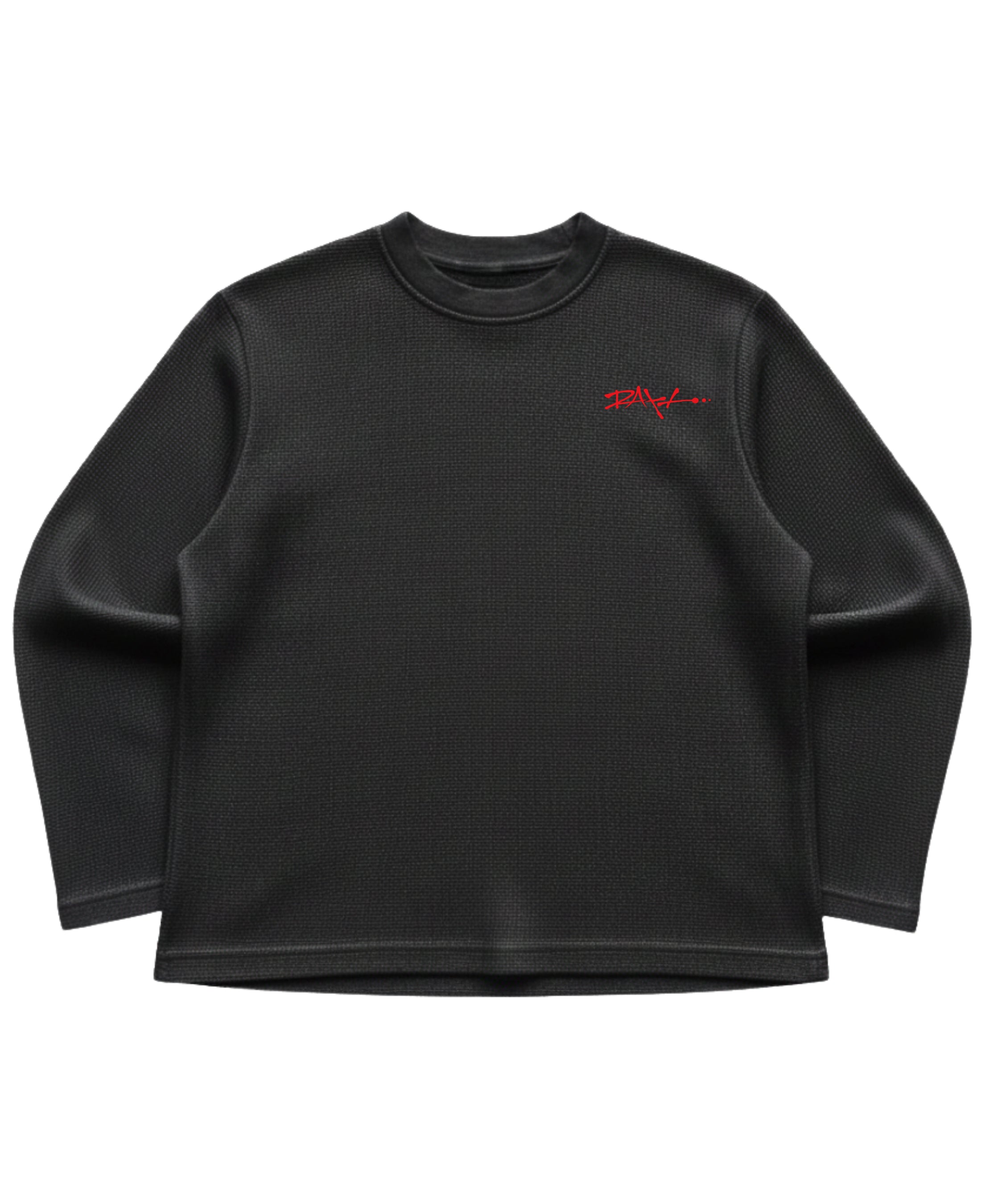 Black waffle knit oversized full-sleeve Front Design