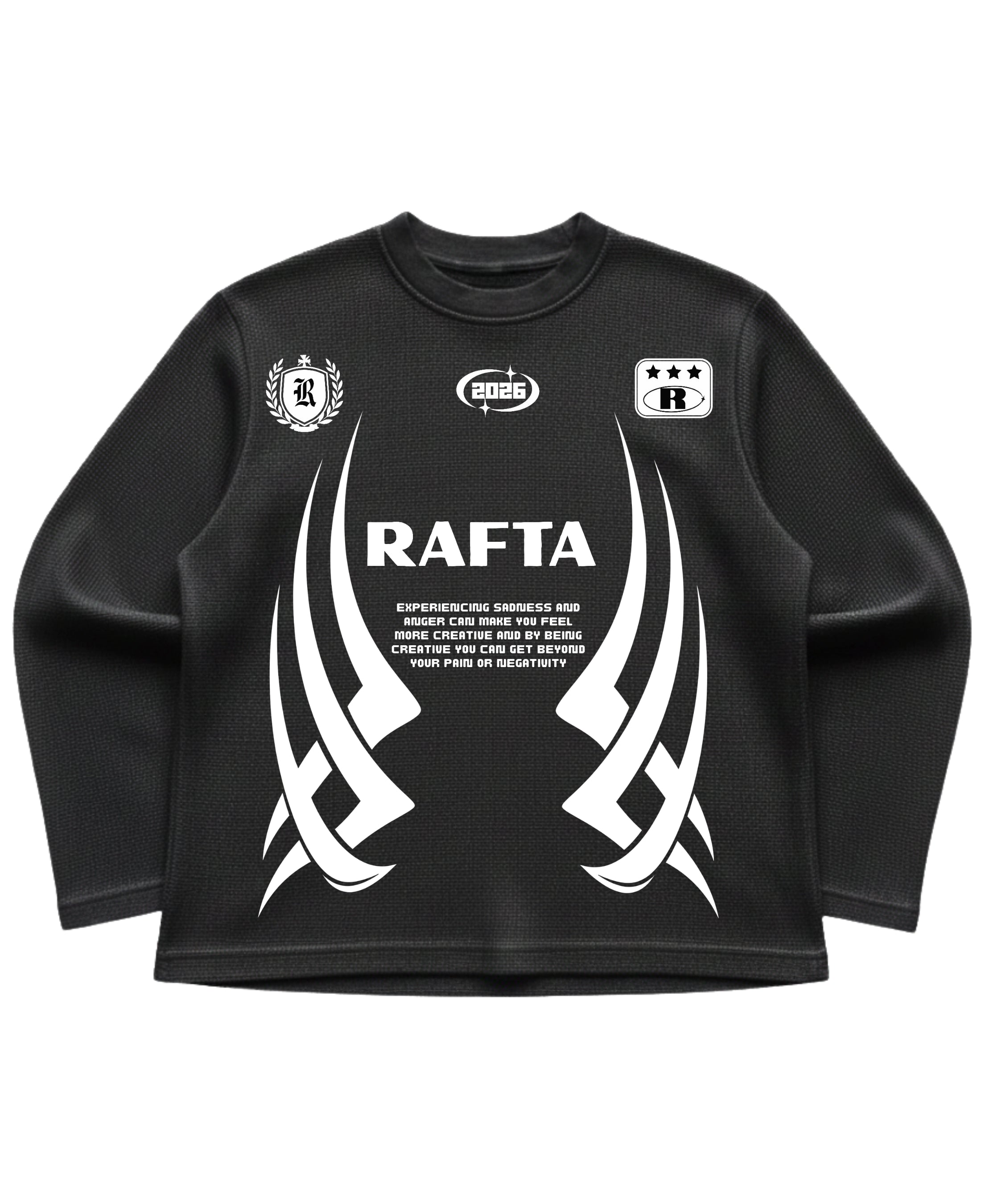 Black waffle knit oversized full-sleeve Front Design