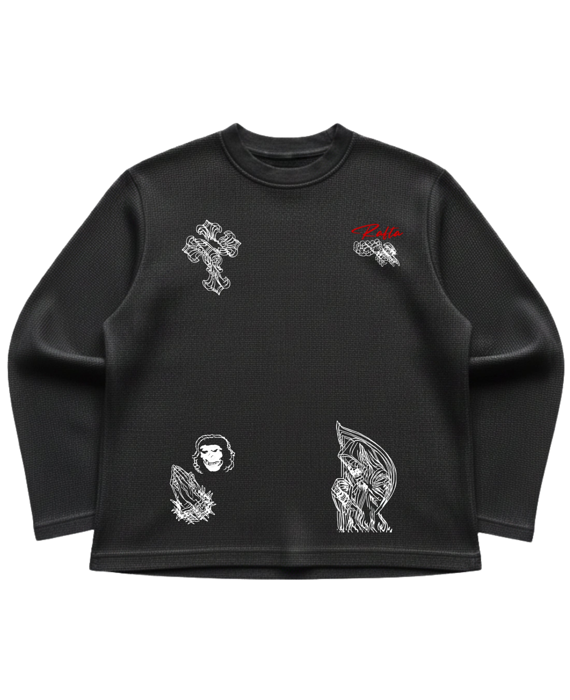 Black waffle knit oversized full-sleeve Front Design