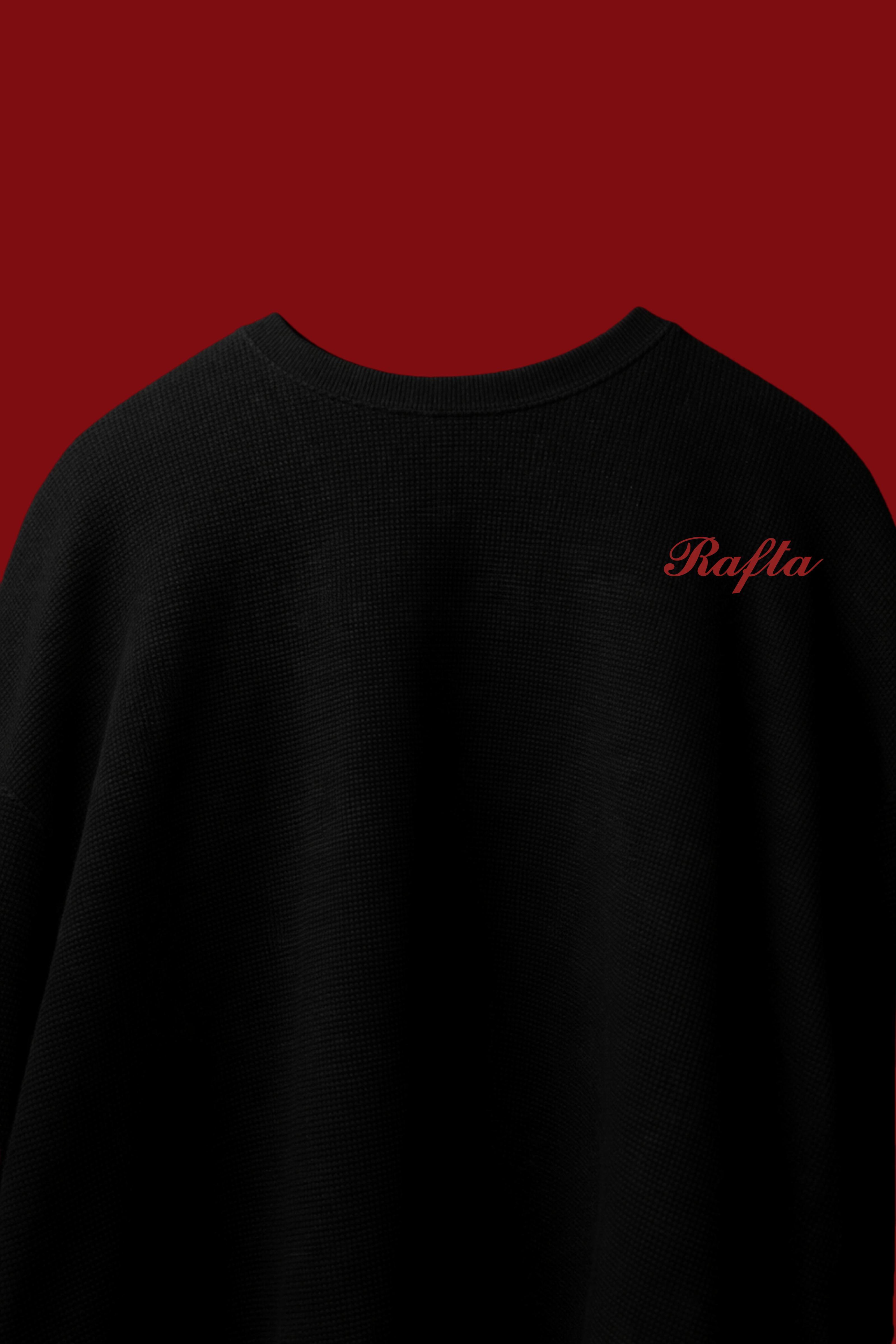 Classic Full-sleeve black waffle Oversized Tshirt