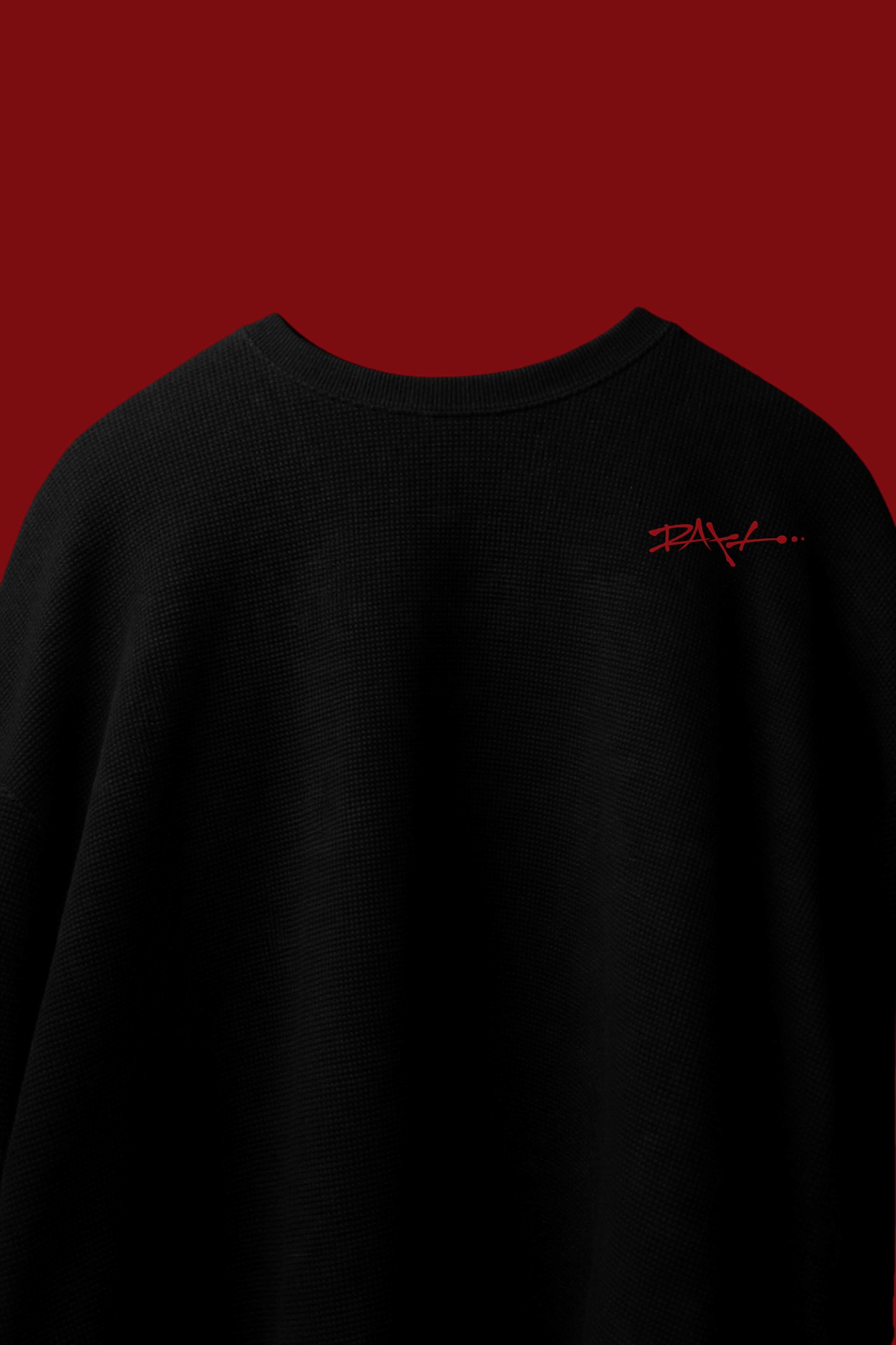 Solid Black  Full-sleeve Oversized Waffle Tshirt